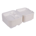 Eco-Products 3-Compartment Sugarcane Clamshells, 8" L x 8" W, White, 200/Pack (EP-HC83)