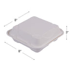 Eco-Products 3-Compartment Sugarcane Clamshells, 8" L x 8" W, White, 200/Pack (EP-HC83)