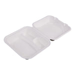 Eco-Products 3-Compartment Sugarcane Clamshells, 8" L x 8" W, White, 200/Pack (EP-HC83)