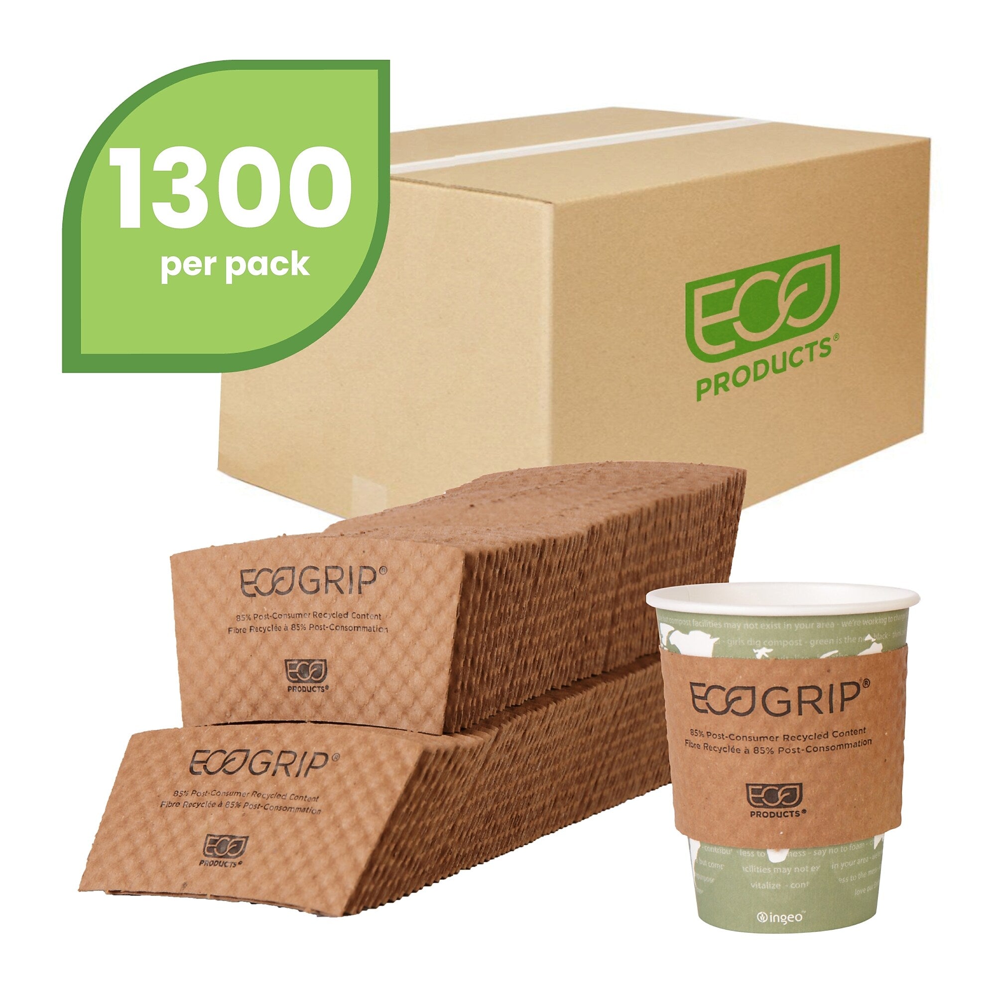 Eco-Products® EcoGrip™ Paper Sleeves, 20 Oz., Brown, 1300/Carton (EG-2000)