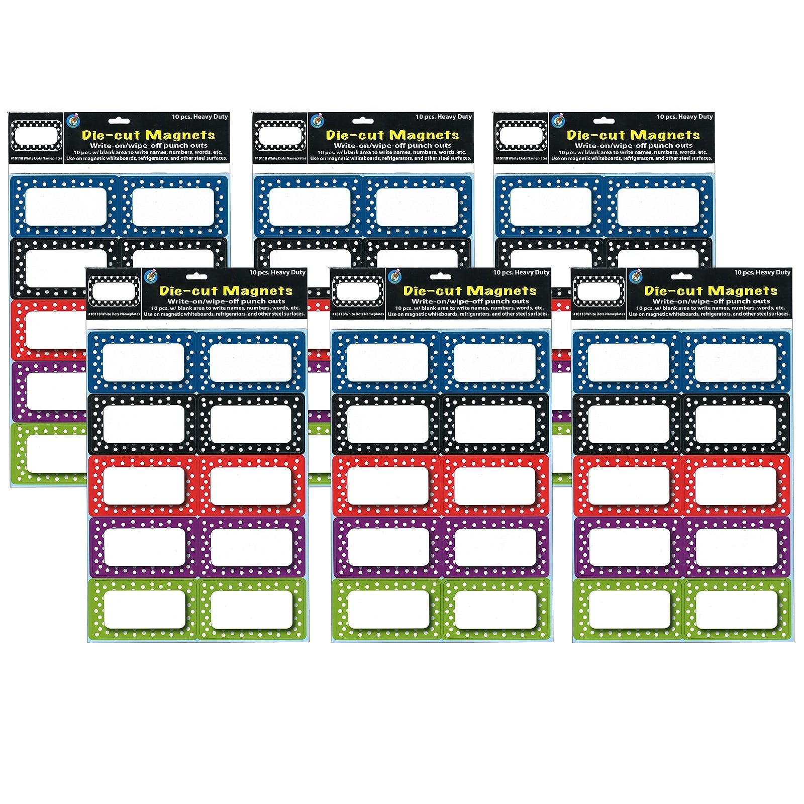 Ashley Productions Die-Cut Magnetic Colorful Dots Nameplates, Assorted Colors, 8.5" x 11", 10 Per Pack, 6 Packs (ASH10118-6)