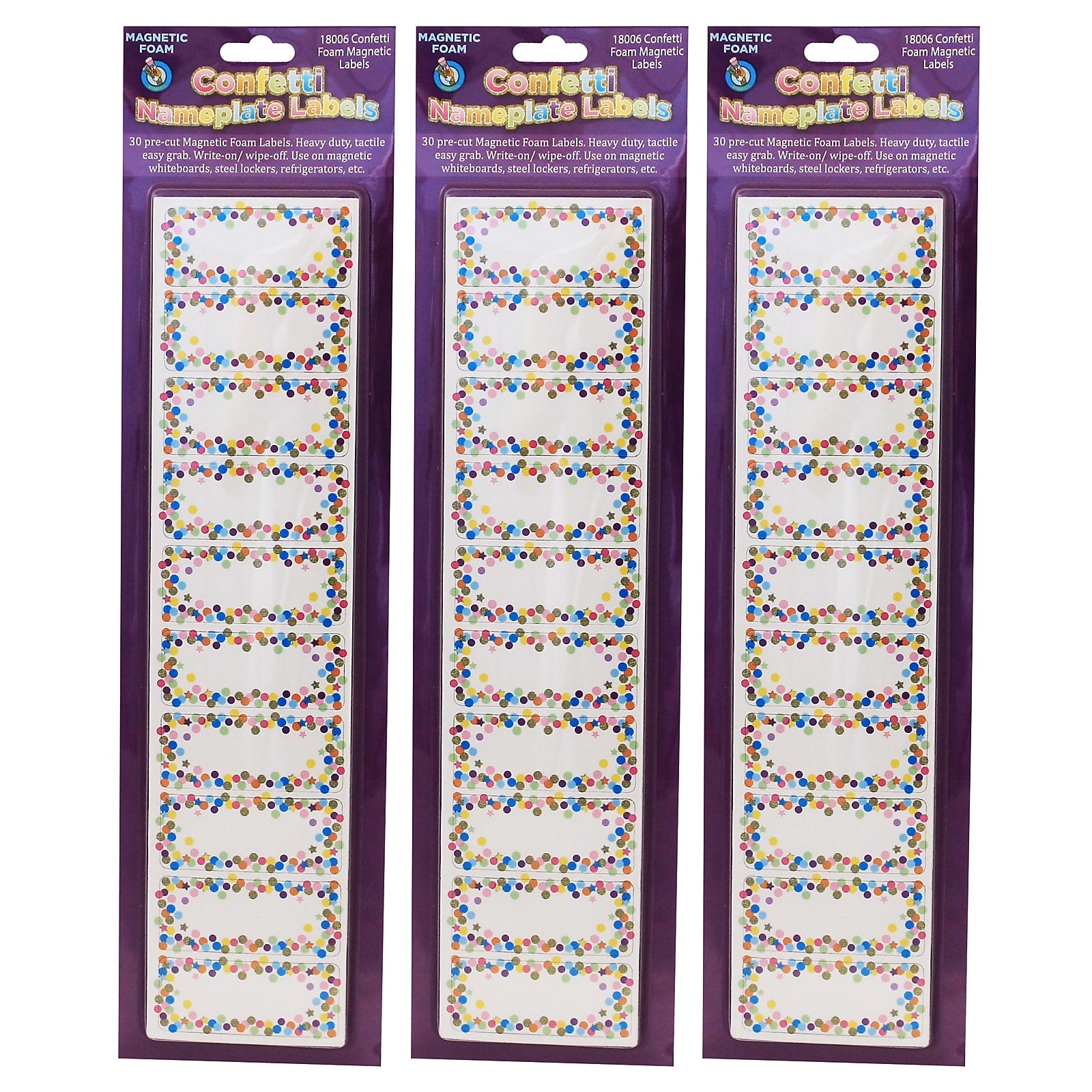 Ashley Productions Die-Cut Magnetic Confetti Nameplates, 2.5" x 1", 30 Per Pack, 3 Packs (ASH18006-3)