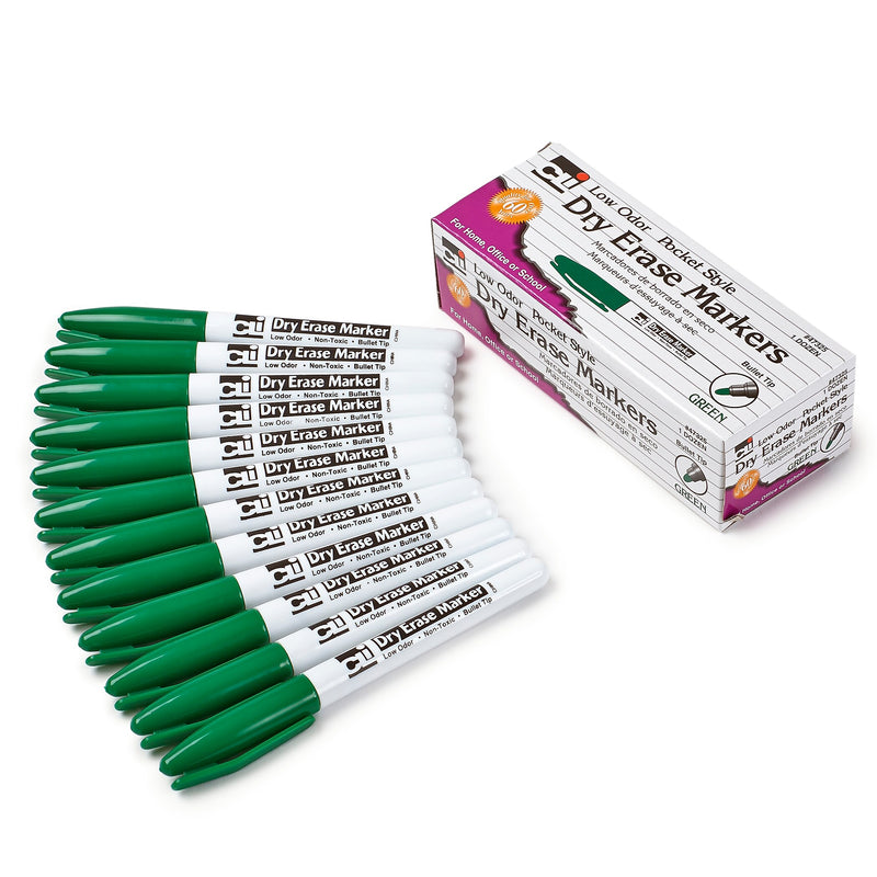 CLI Dry Erase Markers, Bullet Tip, Green, 12/Pack, 3 Packs (CHL47325-3)
