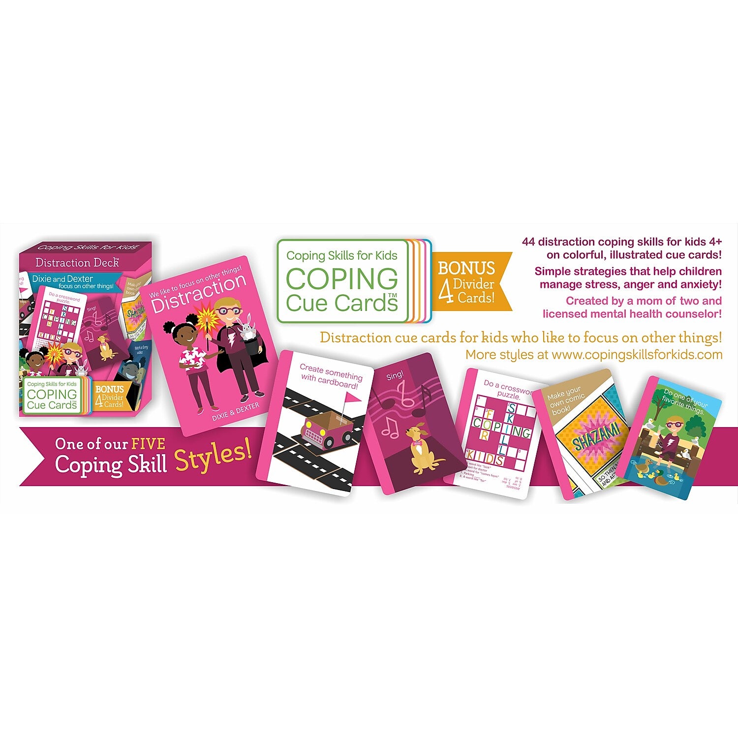 Coping Skills for Kids Coping Cue Cards, Distraction Deck, 48/Pack (CSKCCDST)