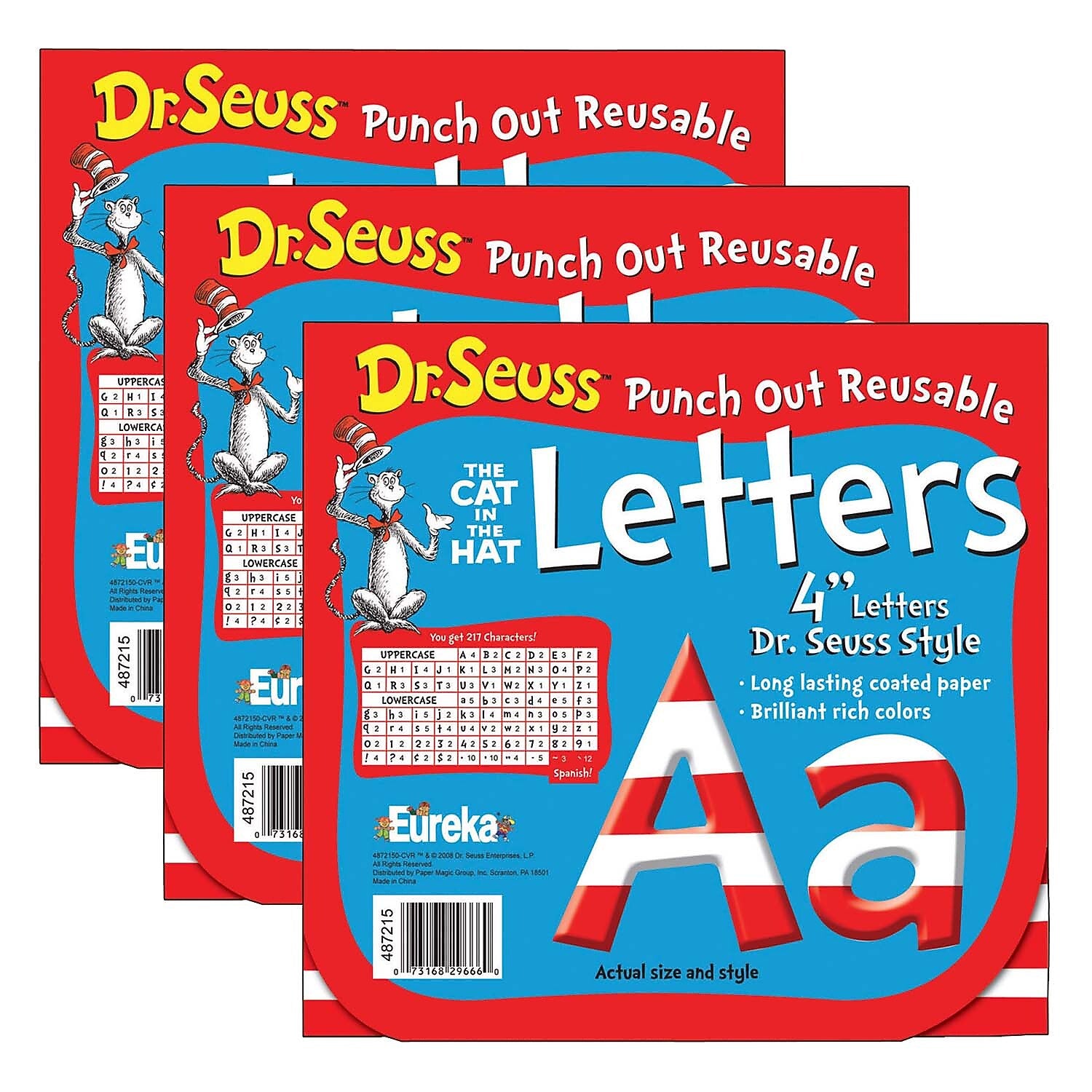Eureka Dr. Seuss 4" Reusable Punch Out Deco Letters, Stripes, 217 Pieces/Pack, 3 Packs (EU-487215-3)