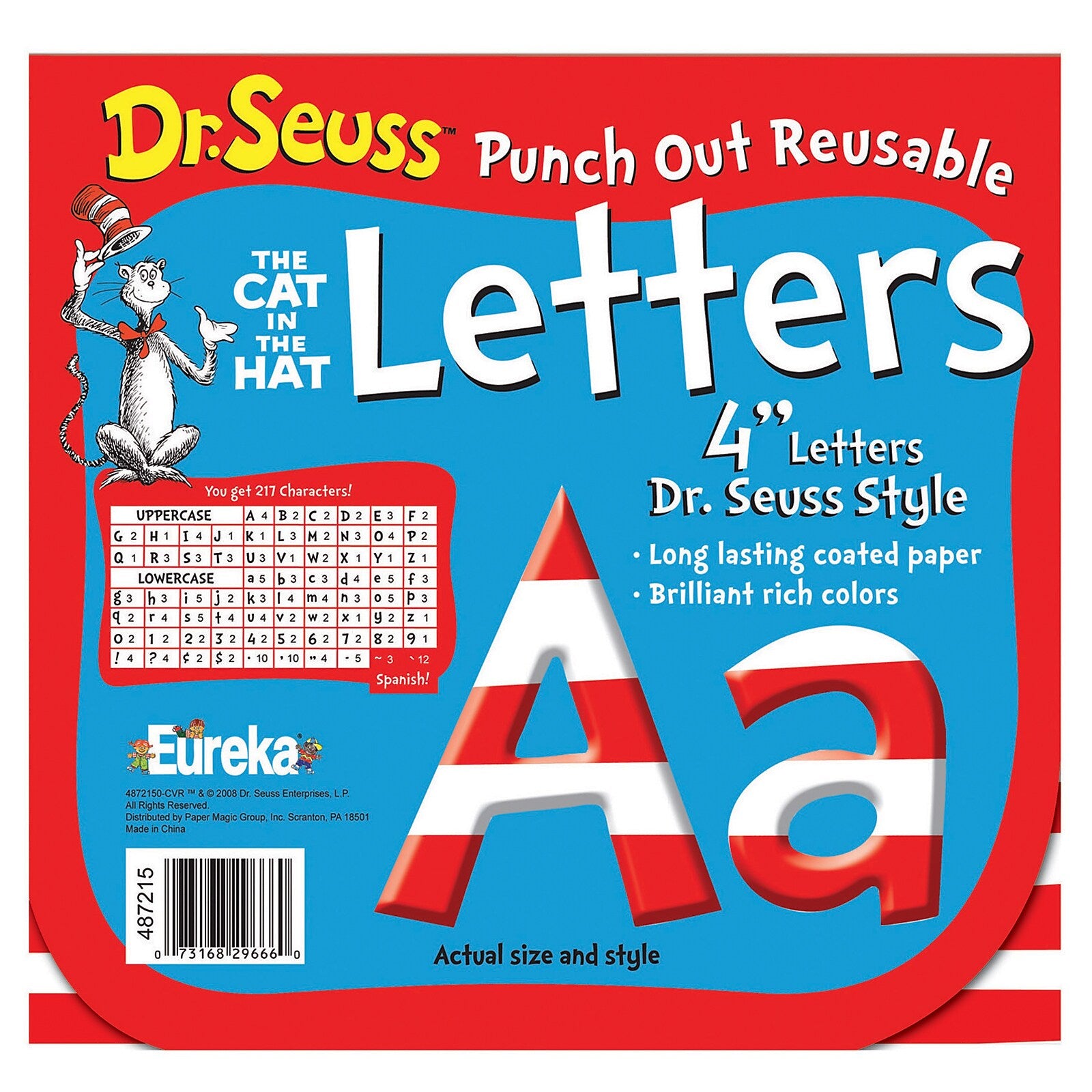 Eureka Dr. Seuss 4" Reusable Punch Out Deco Letters, Stripes, 217 Pieces/Pack, 3 Packs (EU-487215-3)