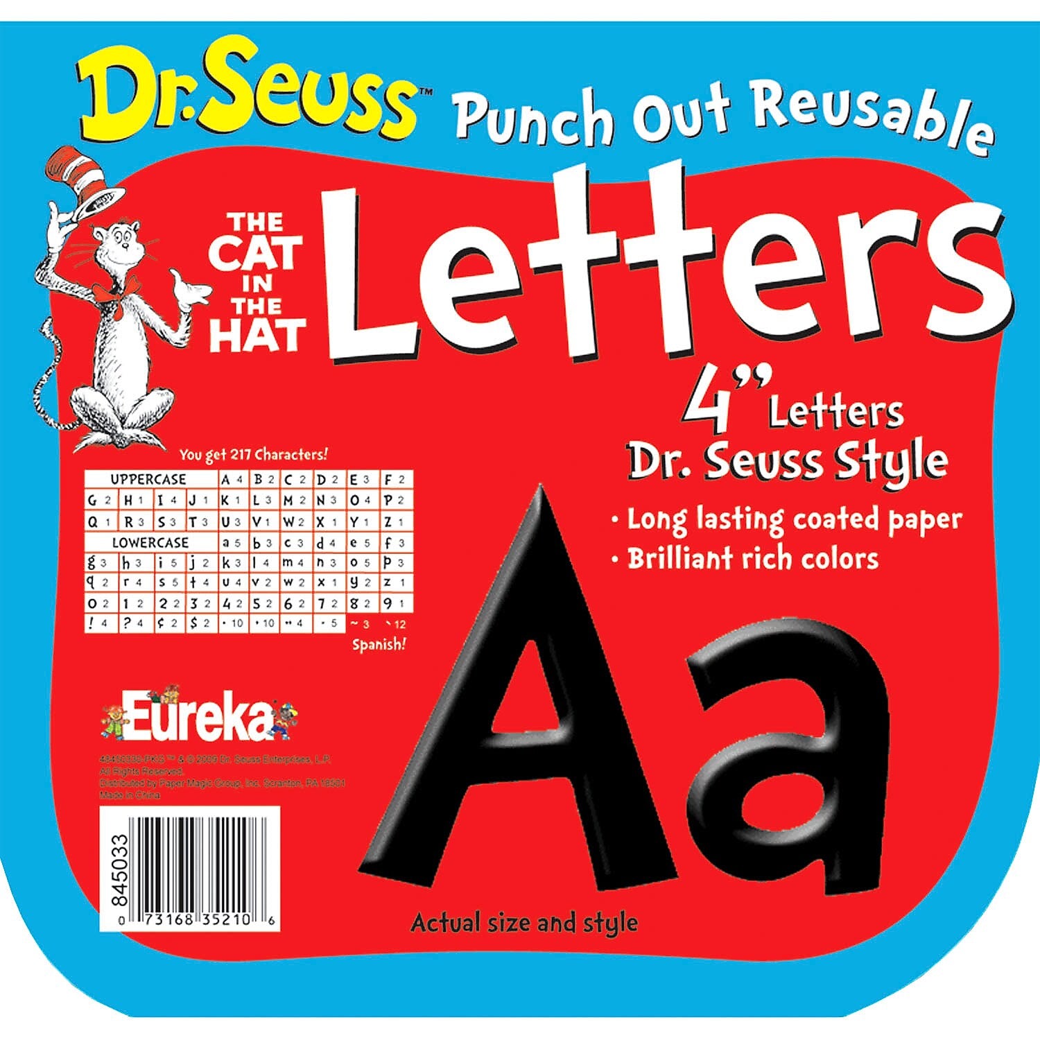 Eureka Dr. Seuss 4" Reusable Punch Out Deco Letters, Black, 217 Pieces/Pack, 3 Packs (EU-845033-3)