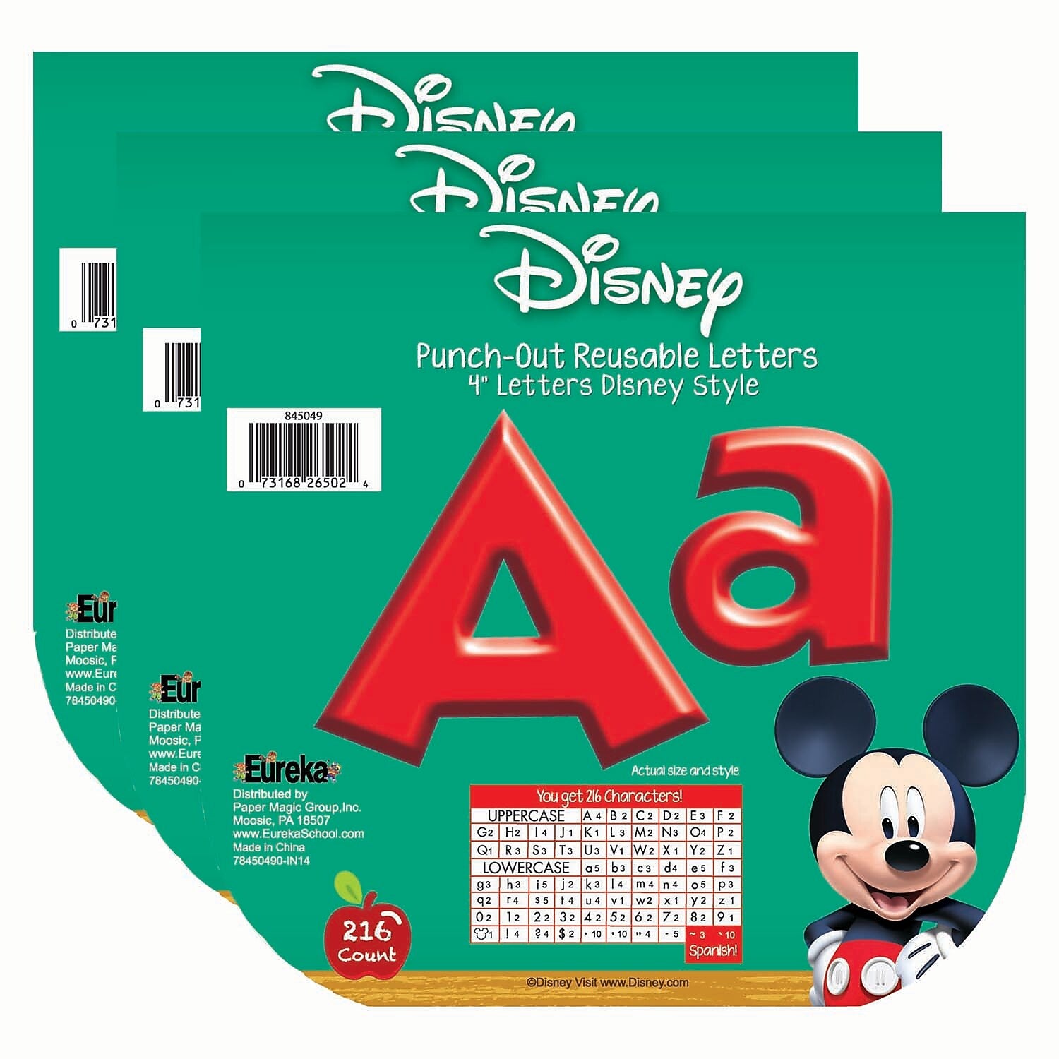 Eureka Mickey Mouse Clubhouse 4" Reusable Punch Out Deco Letters, Red, 216/Pack, 3 Packs (EU-845049-3)