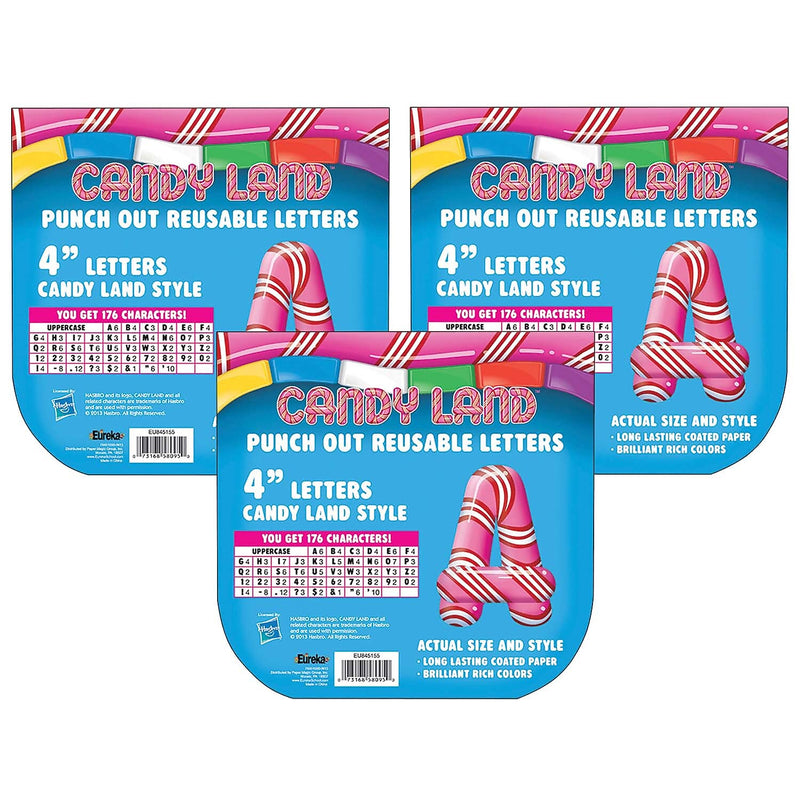 Eureka Candy Land 4" Peppermint Stripe Deco Letters, Multicolored, 176/Pack, 3 Packs (EU-845155-3)