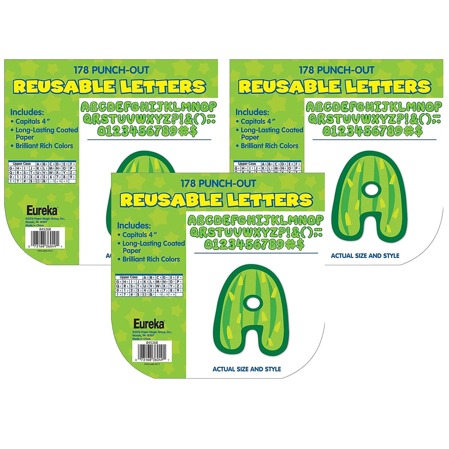 Eureka® A Sharp Bunch 4" Cactus Letters, Green, 178 Per Pack, 3 Packs (EU-845268-3)