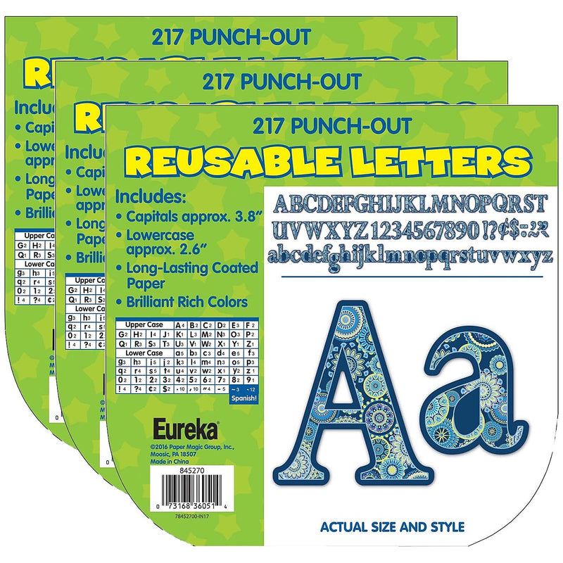 Eureka Blue Harmony Reusable Letters, Multicolored, 217/Pack, 3 Packs (EU-845270-3)