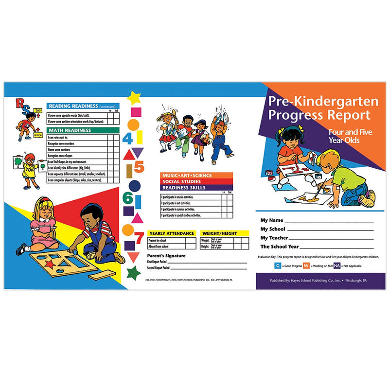 Hayes Publishing Pre-Kindergarten Progress Report (4 and 5 year olds), 10 Per Pack, 6 Packs (H-PRC12-6)