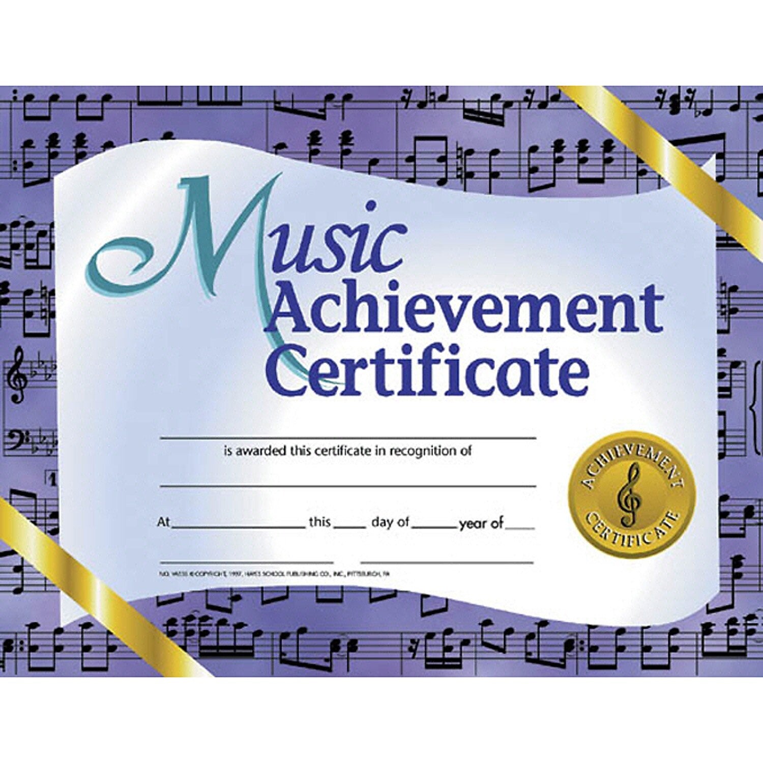 Hayes Publishing Music Achievement Certificate, 8.5" x 11", Purple, 30 Per Pack, 3 Packs (H-VA536-3)