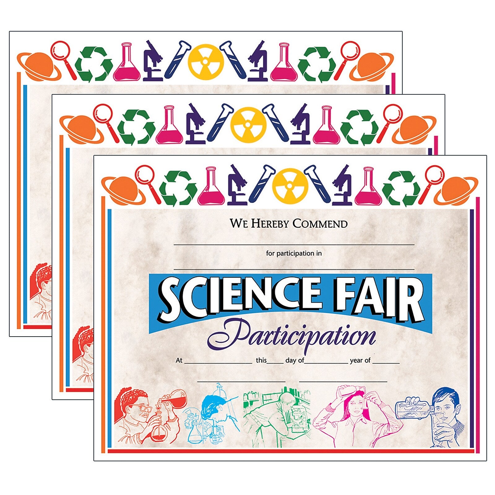 Hayes Publishing 8.5" x 11" Science Fair Participation Award, Multicolored, 30 Per Pack, 3 Packs (H-VA572-3)