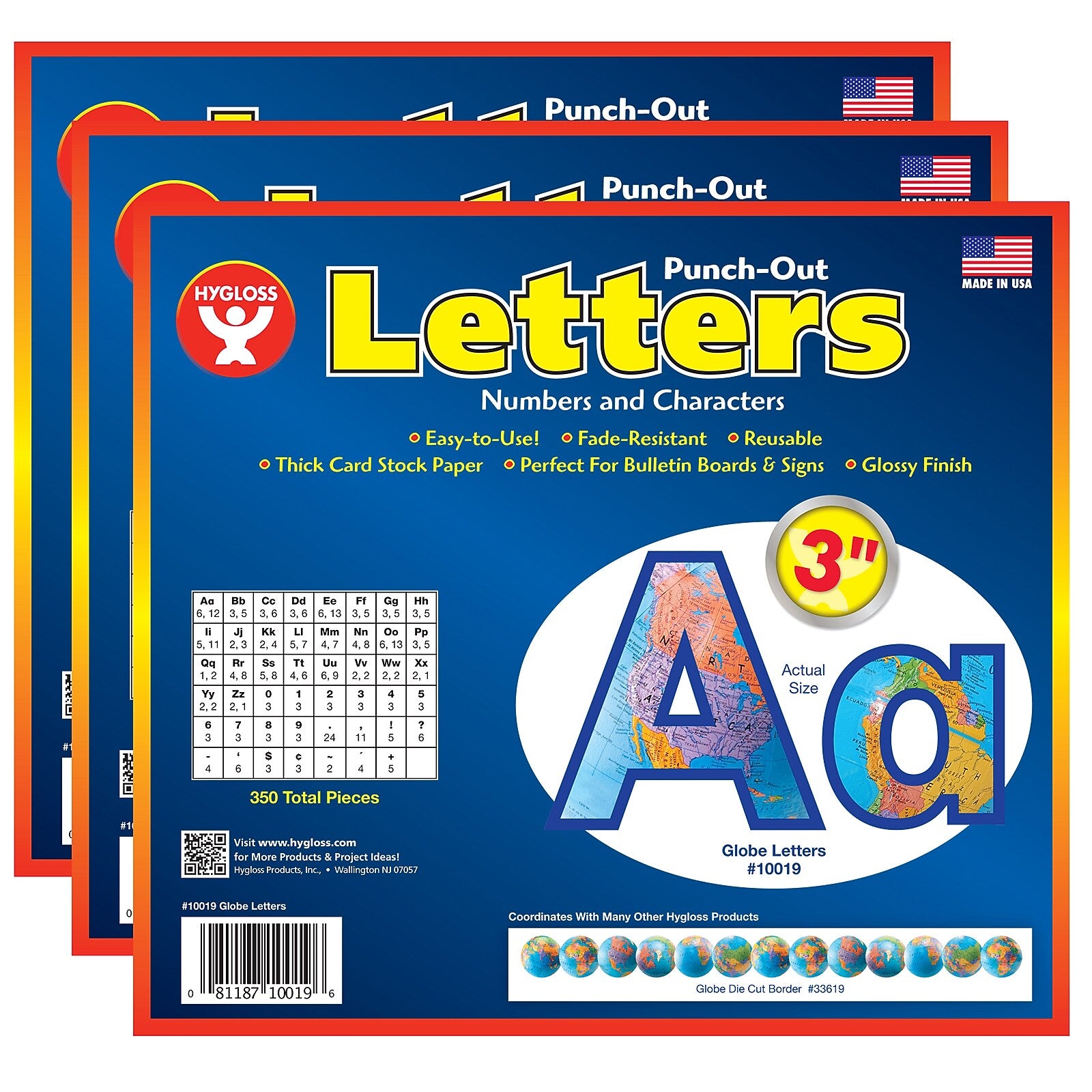 Hygloss 3" Punch-Out Letters, Globe, 350 Characters/Pack, 3 Packs (HYG10019-3)