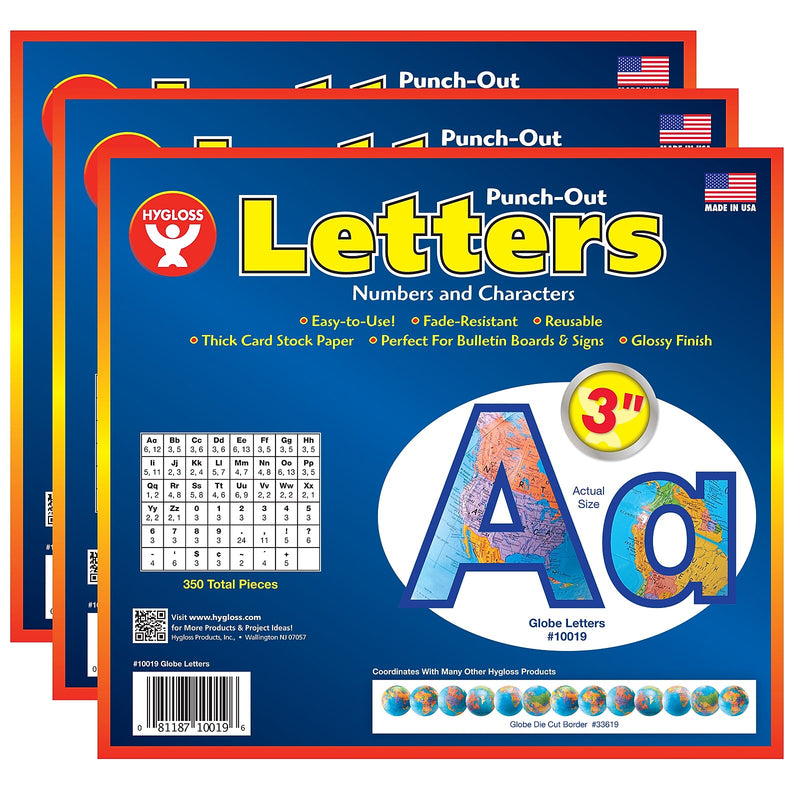 Hygloss 3" Punch-Out Letters, Globe, 350 Characters/Pack, 3 Packs (HYG10019-3)