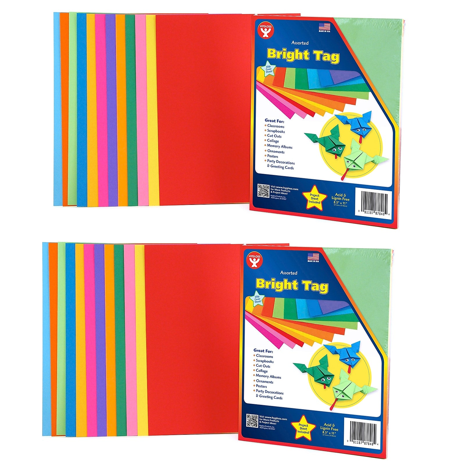 Hygloss Bright Tag, 8.5" x 11", Assorted Colors, 48 Sheets/Pack, 2 Packs (HYG87848-2)