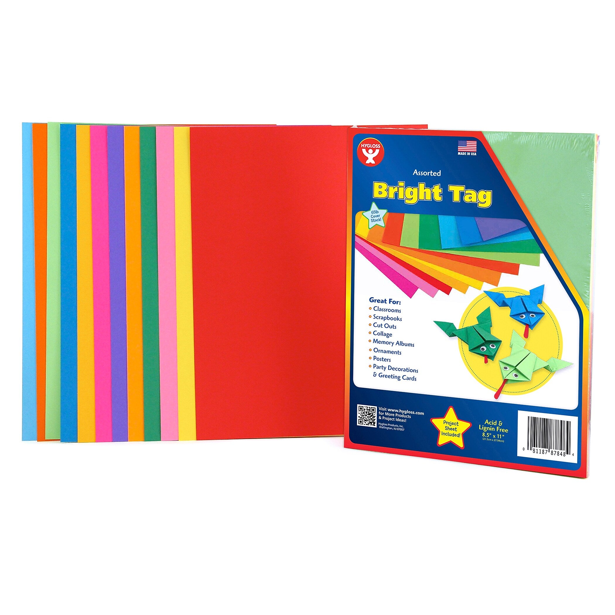 Hygloss Bright Tag, 8.5" x 11", Assorted Colors, 48 Sheets/Pack, 2 Packs (HYG87848-2)