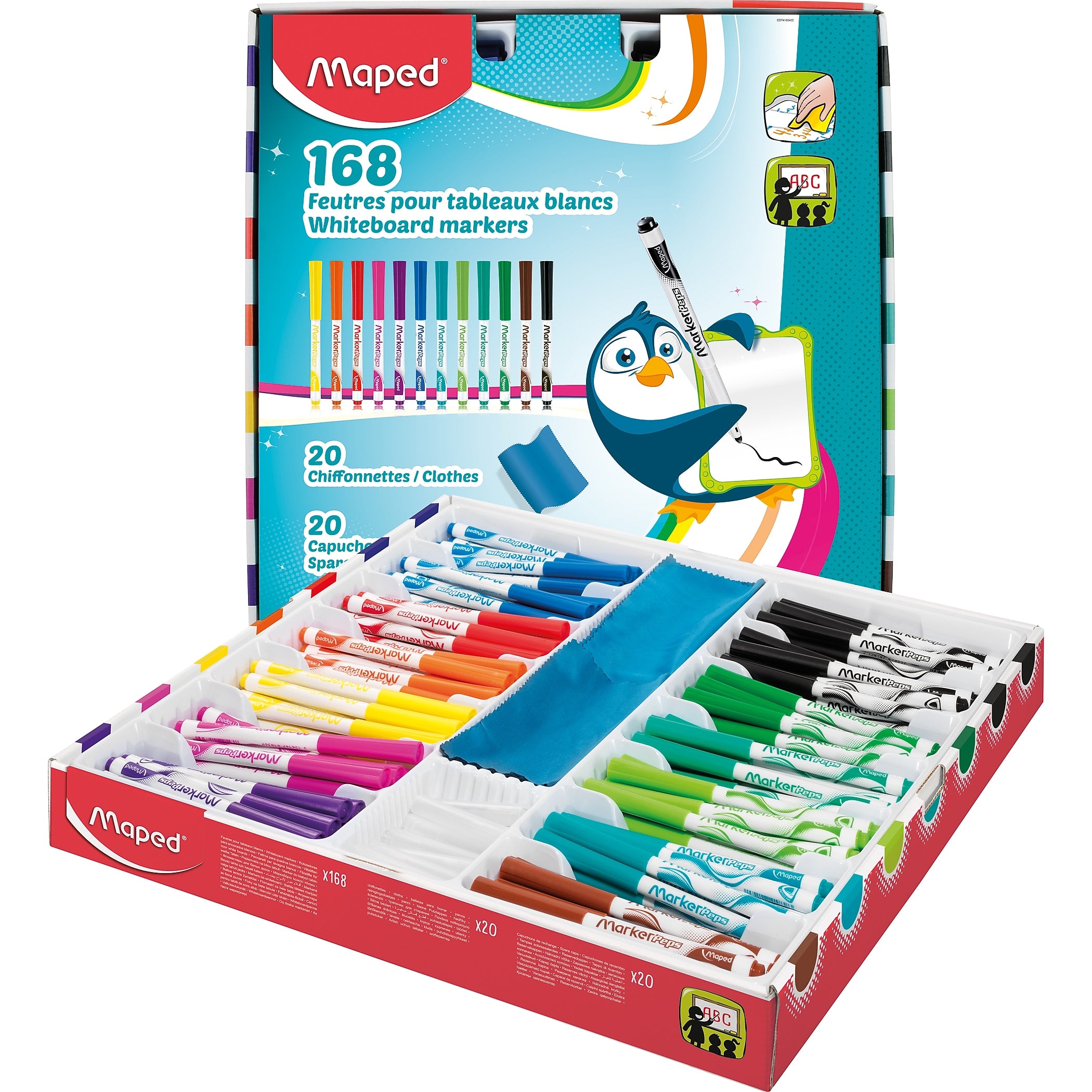 Maped® Marker 'Peps Dry Erase Markers School Pack, Bullet Tip, Assorted Colors, Pack of 168 (MAP741804)