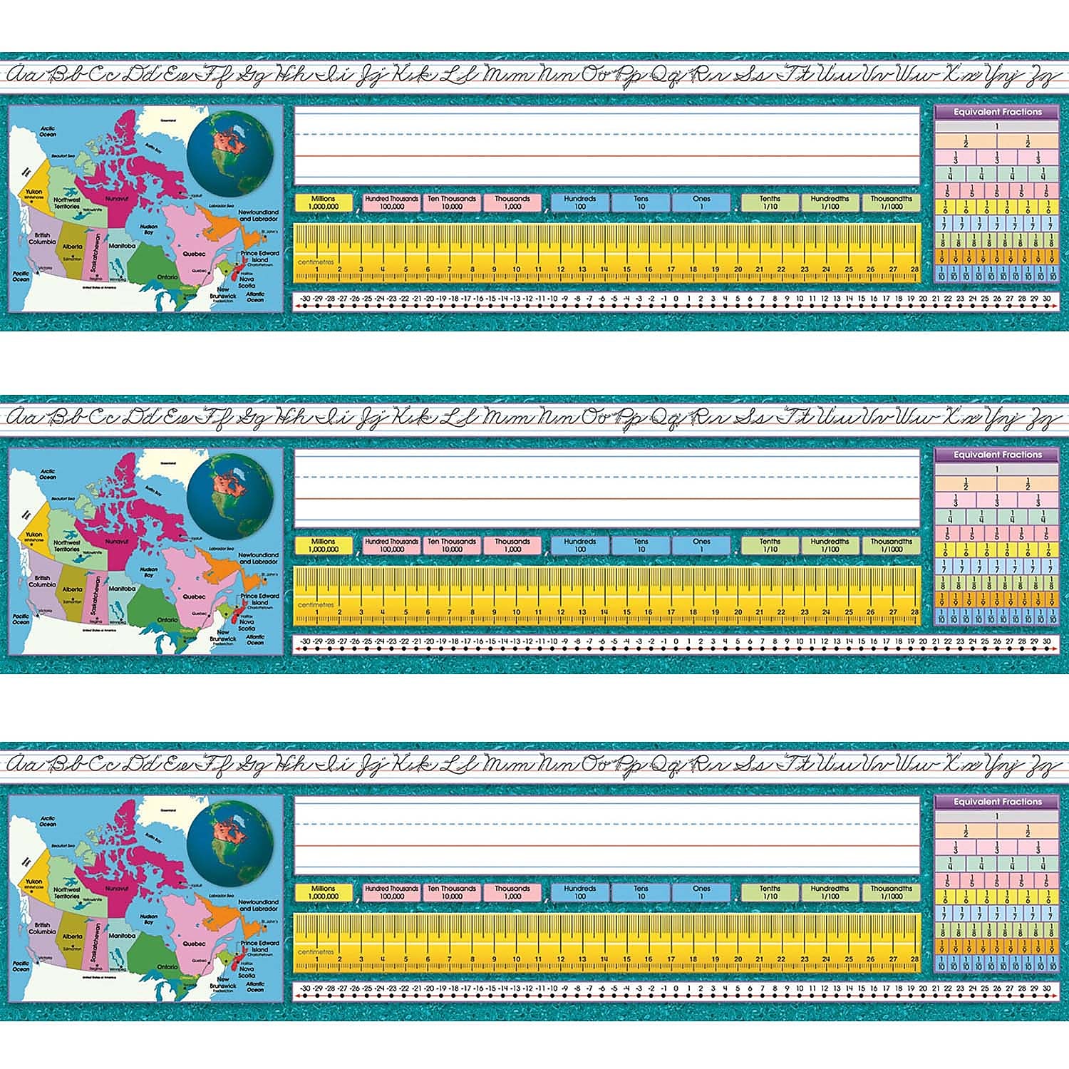 North Star Teacher Resources Canadian Intermediate Traditional Cursive Desk Plates, 19" x 5", 36/Pack, 3 Packs (NST9025-3)