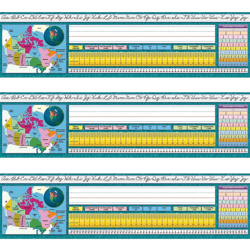 North Star Teacher Resources Canadian Intermediate Traditional Cursive Desk Plates, 19" x 5", 36/Pack, 3 Packs (NST9025-3)