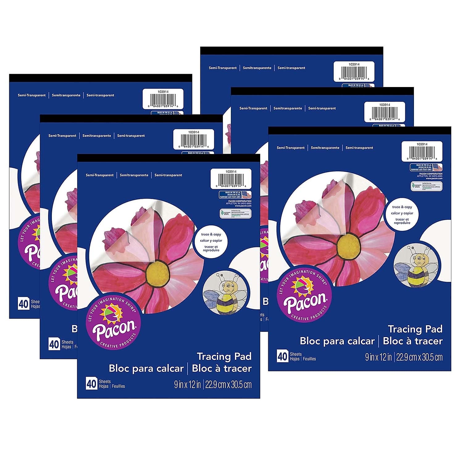 Prang® Tracing Paper Pad, Translucent, 9" x 12", 40 Sheets, Pack of 6 (PAC103914-6)