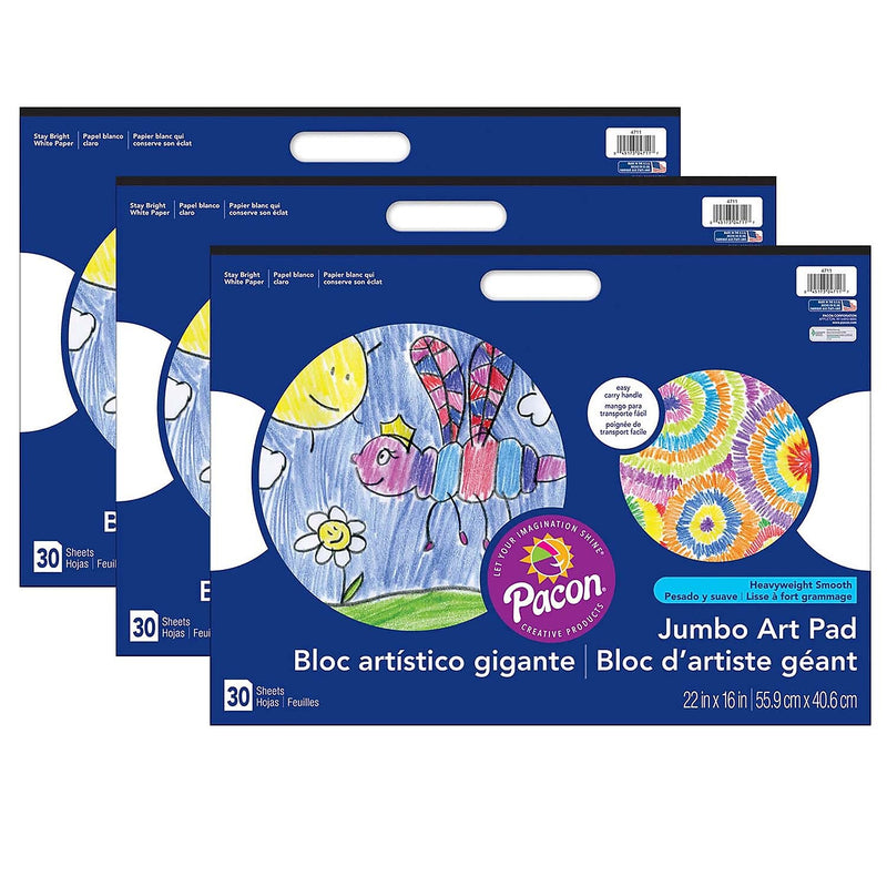 Prang® Jumbo Art Pad, White, 22" x 16", 30 Sheets, Pack of 3 (PAC4711-3)