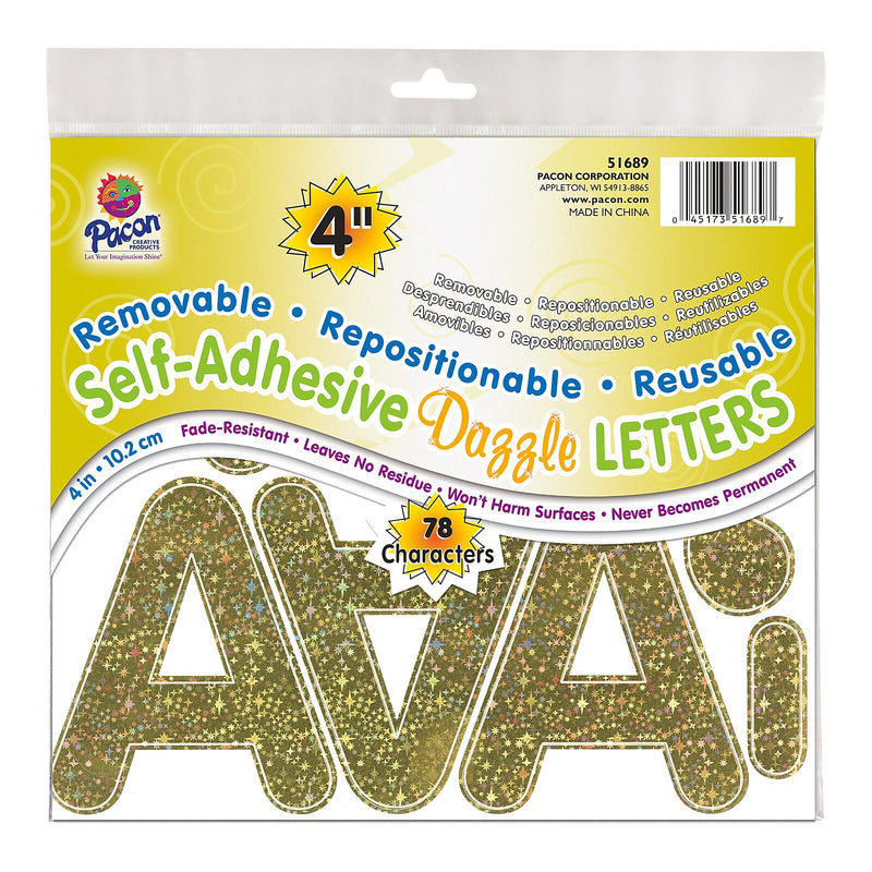 Pacon 4" Self-Adhesive Puffy Font Letters, Gold Dazzle, 78/Pack, 2 Packs (PAC51689-2)
