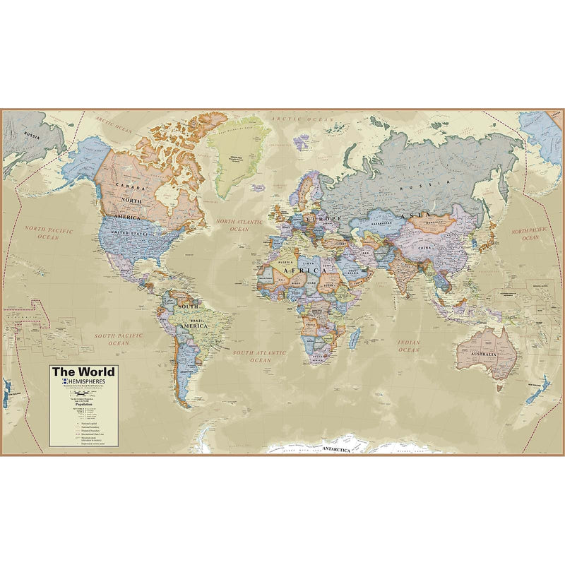 Hemispheres® Boardroom Series World Laminated Wall Map, 38" x 61" (RWPHM03)