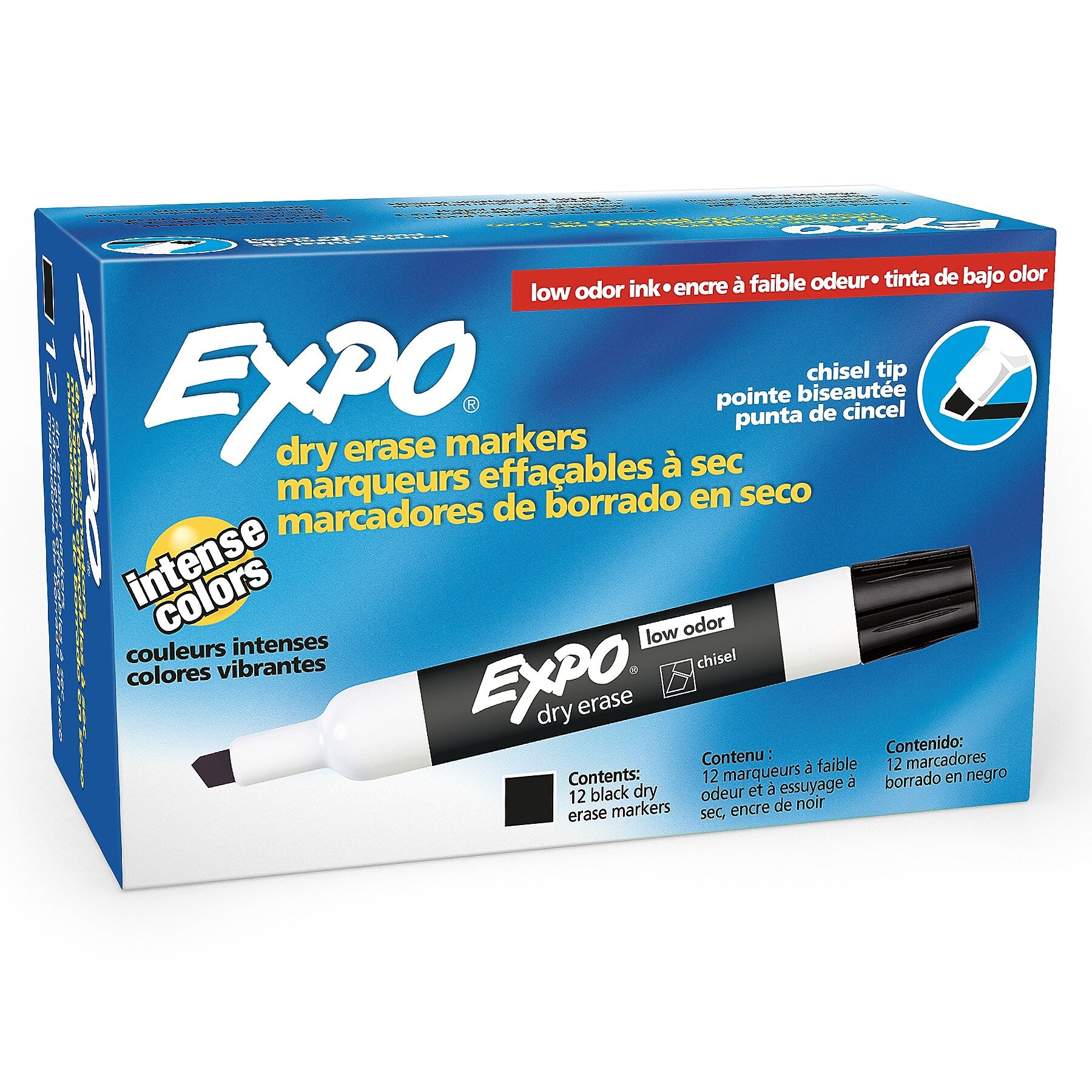 EXPO® Low Odor Dry Erase Markers, Chisel Tip, Black, Pack of 12 (SAN80001-12)