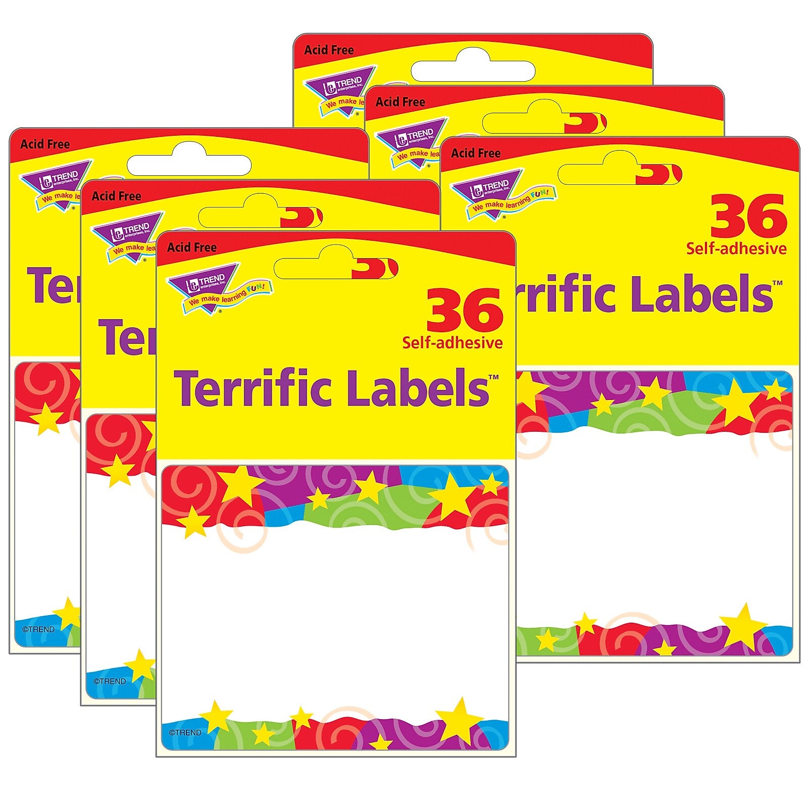TREND Stars 'n Swirls Terrific Labels, 2.5" x 3", 36 Per Pack, 6 Packs (T-68070-6)