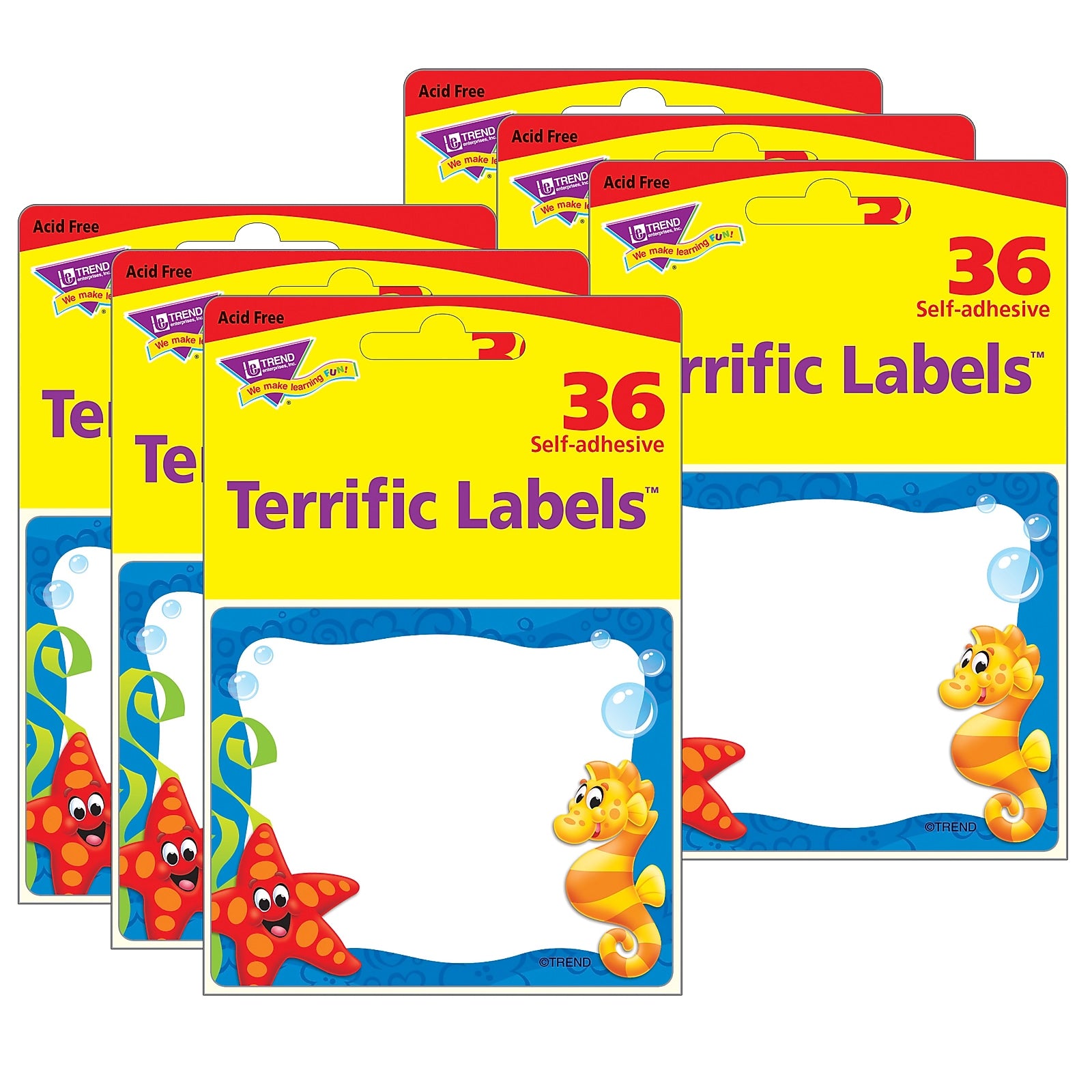 TREND Sea Buddies Terrific Labels, 2.5" x 3", 36 Per Pack, 6 Packs (T-68083-6)