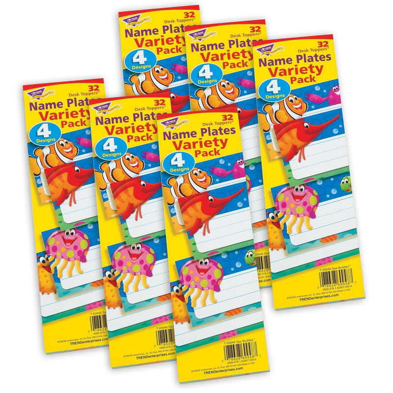 TREND Sea Buddies™ Desk Toppers Nameplates Variety Pack, 2.875" x 9.5", 32 Per Pack, 6 Packs (T-69948-6)