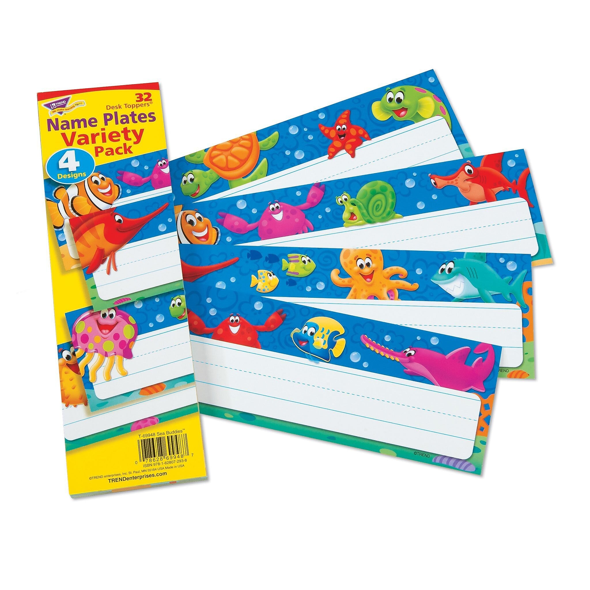 TREND Sea Buddies™ Desk Toppers Nameplates Variety Pack, 2.875" x 9.5", 32 Per Pack, 6 Packs (T-69948-6)