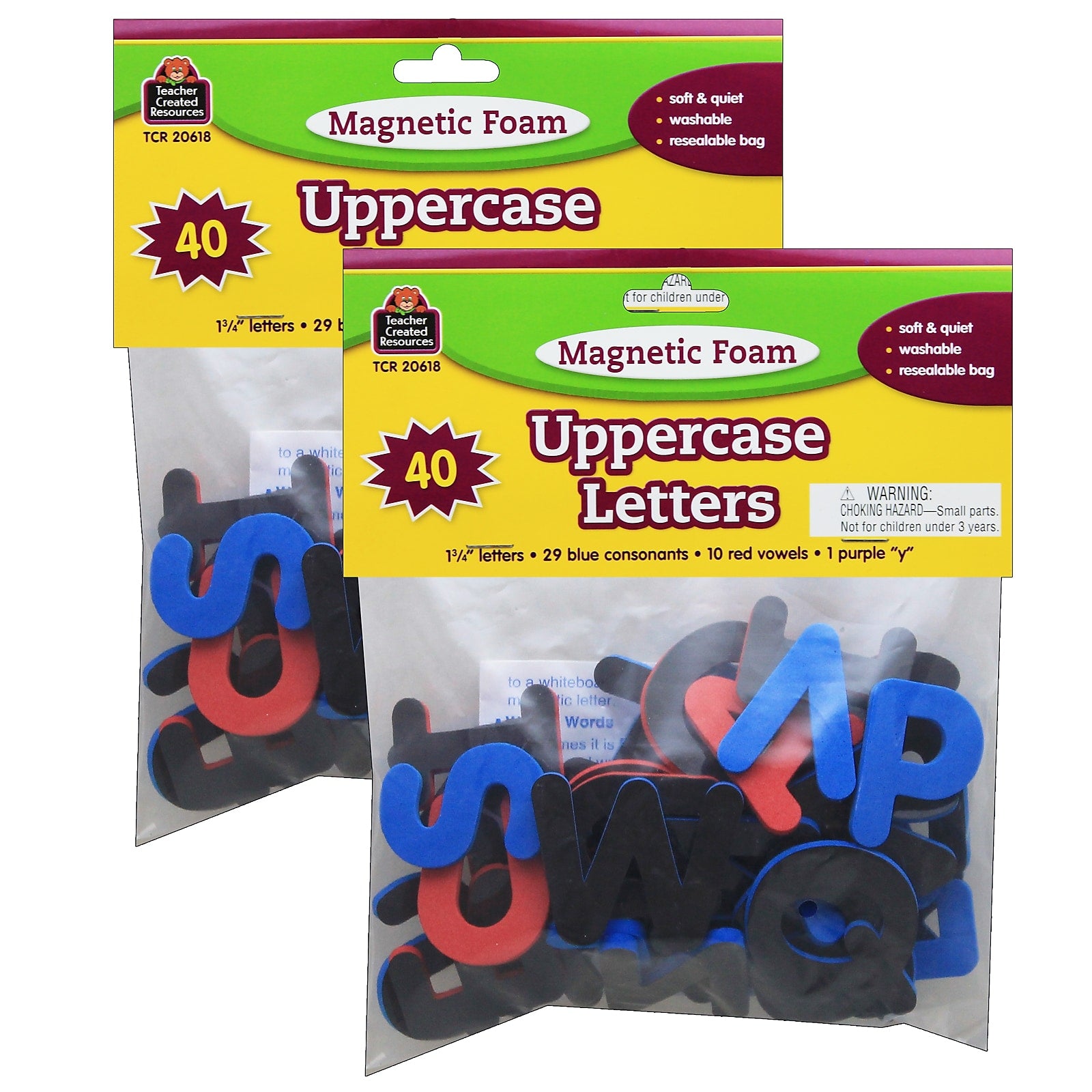 Teacher Created Resources 1.75" Magnetic Foam Uppercase Letters, Assorted Colors, 2 Sets (TCR20618-2)