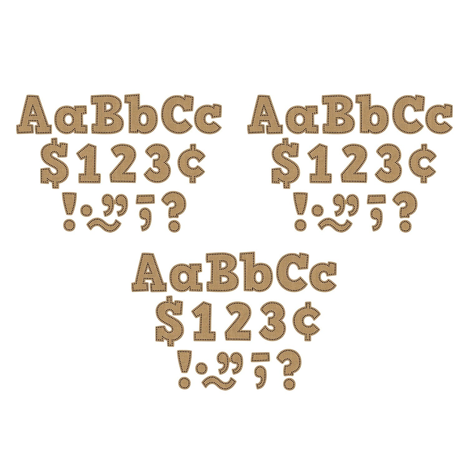 Teacher Created Resources 4" Bold Block Letters Combo Pack, Brown Burlap Design, 230 Characters/Pack, 3 Packs (TCR3938-3)