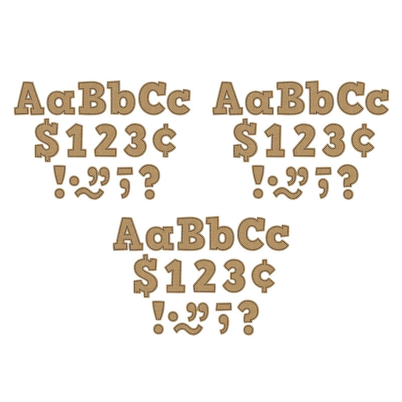 Teacher Created Resources 4" Bold Block Letters Combo Pack, Brown Burlap Design, 230 Characters/Pack, 3 Packs (TCR3938-3)