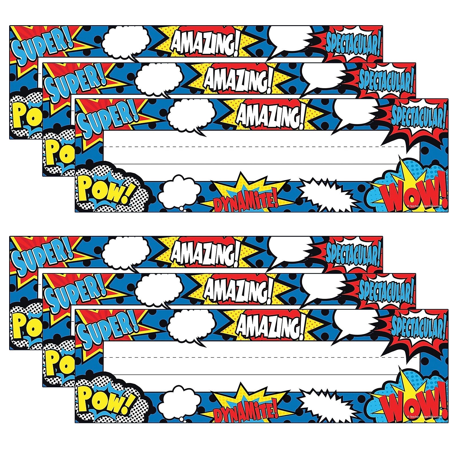 Teacher Created Resources Superhero Flat Nameplates, 3.5" x 11.5", 36 Per Pack, 6 Packs (TCR5588-6)