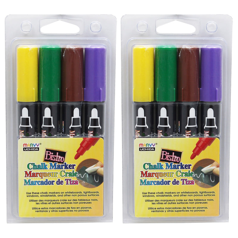 Marvy Uchida Chalk Markers, Broad Tip, Assorted, 4/Pack, 2 Packs (UCH4804D-2)