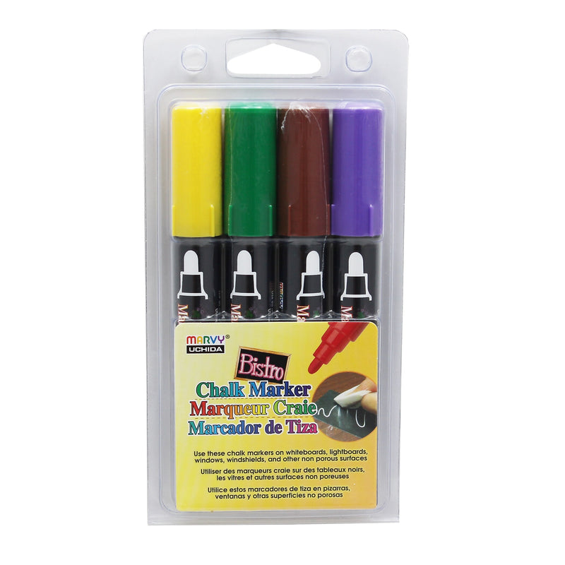 Marvy Uchida Chalk Markers, Broad Tip, Assorted, 4/Pack, 2 Packs (UCH4804D-2)