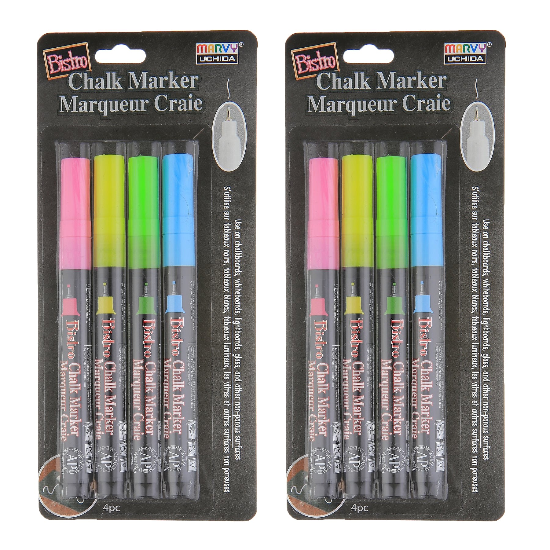 Marvy Uchida Chalk Markers, Extra Fine Tip, Assorted, 4/Pack, 2 Packs (UCH4854A-2)