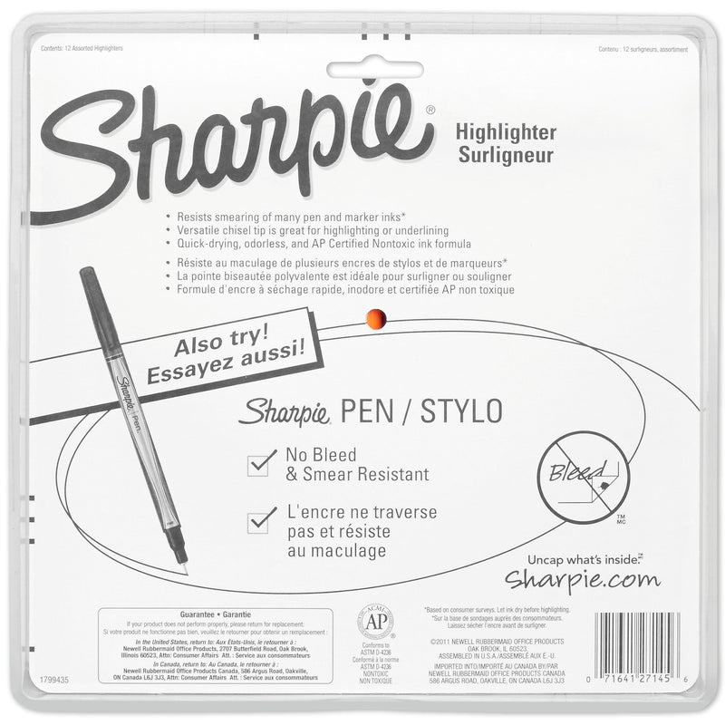 Sharpie Stick Highlighter, Chisel Tip, Assorted, Dozen (27145)
