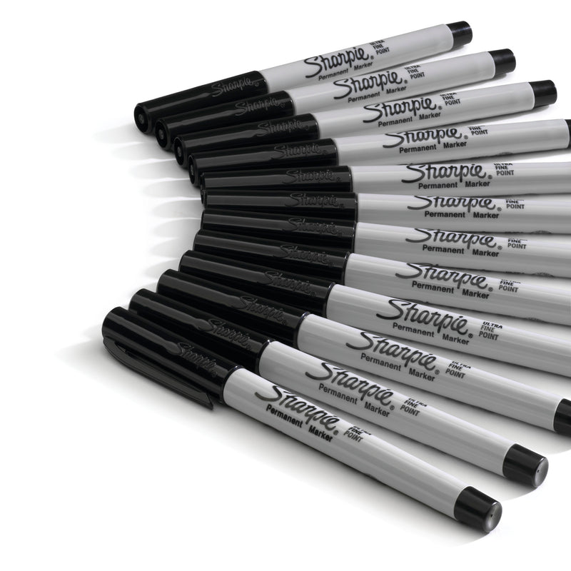 Sharpie Permanent Marker, Ultra Fine Tip, Black, 12/Pack (37001)