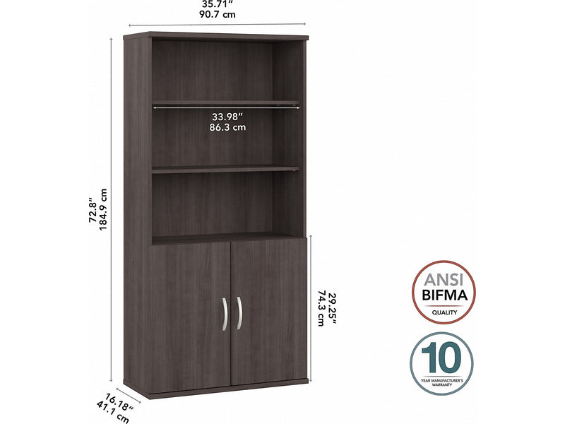 Bush Business Furniture Studio A 73"H 5-Shelf Bookcase with Adjustable Shelves, Storm Gray Laminated Wood (STA010SG)