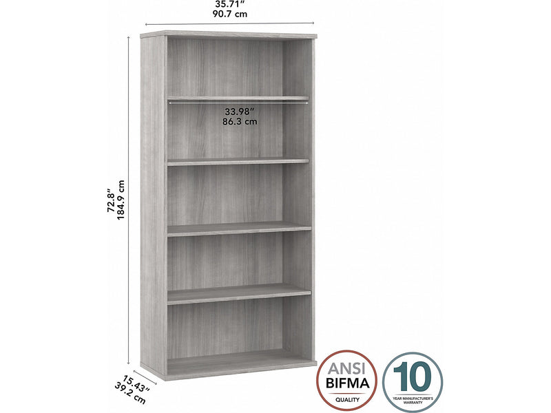 Bush Business Furniture Studio A 73"H 5-Shelf Bookcase with Adjustable Shelves, Platinum Gray Laminated Wood (SDB7236PG-Z)