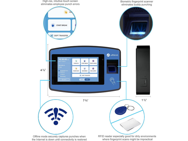 uAttend Biometric Fingerprint Time Clock System, Blue/Black (NX2500)