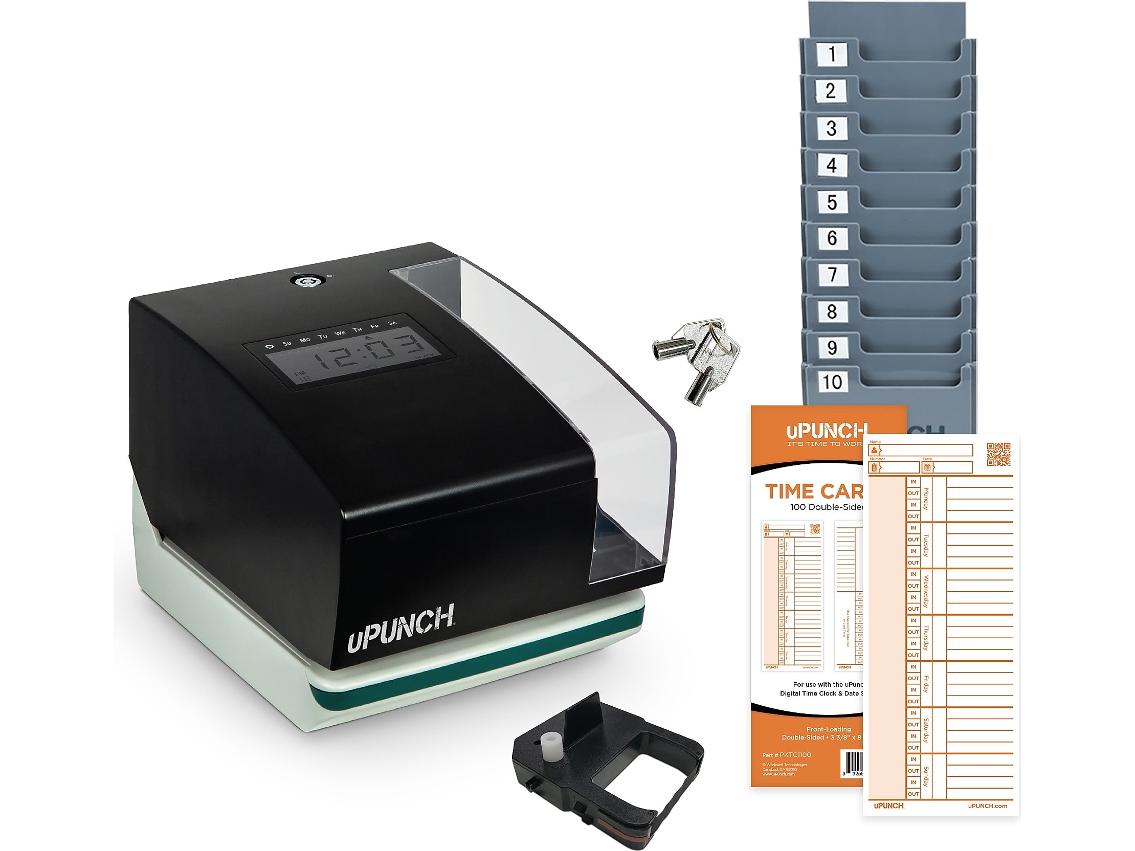 uPunch Digital Time Clock and Date Stamp Bundle, Black (PK1100)