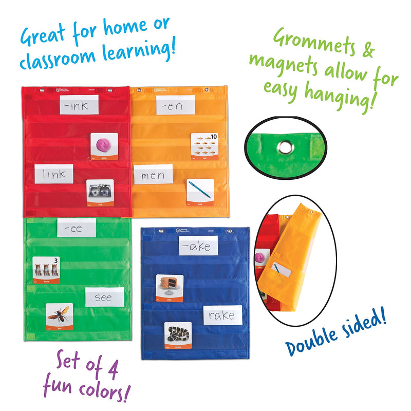 Learning Resources Magnetic 5-Pocket Chart Squares, 17" x 14", 4/Pack (LER2384)