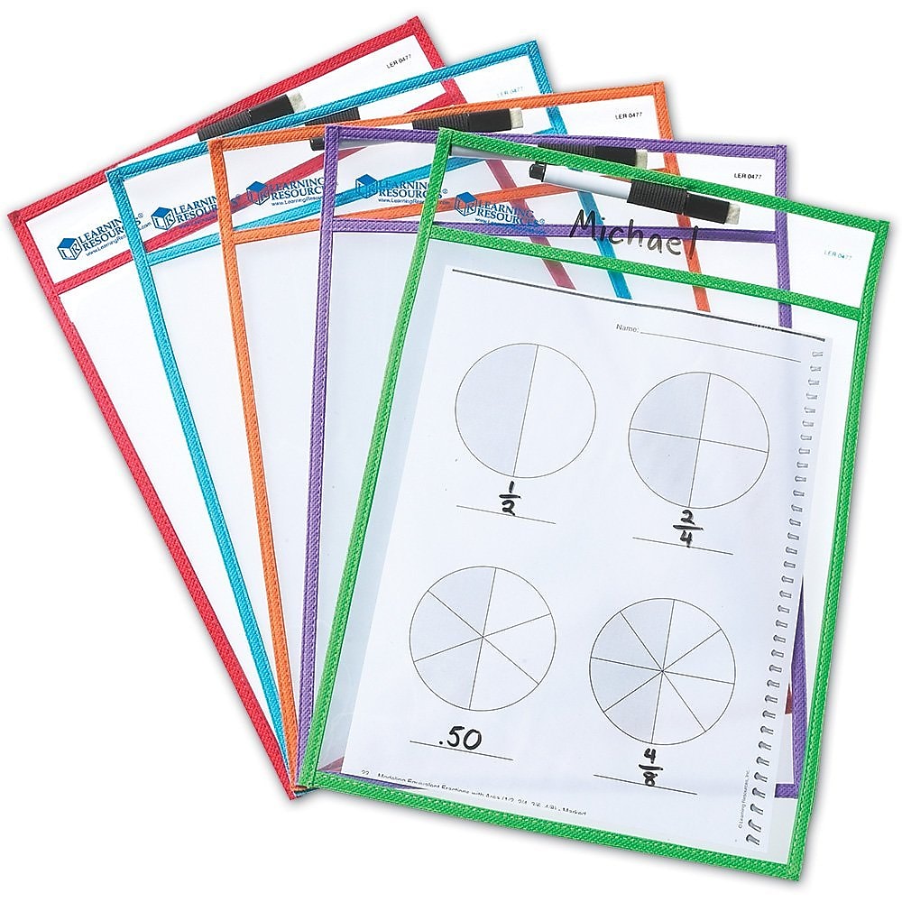 Learning Resources Write and Wipe Pockets Childhood Education Materials, Assorted Colors, 5 Pack  (LER0477)