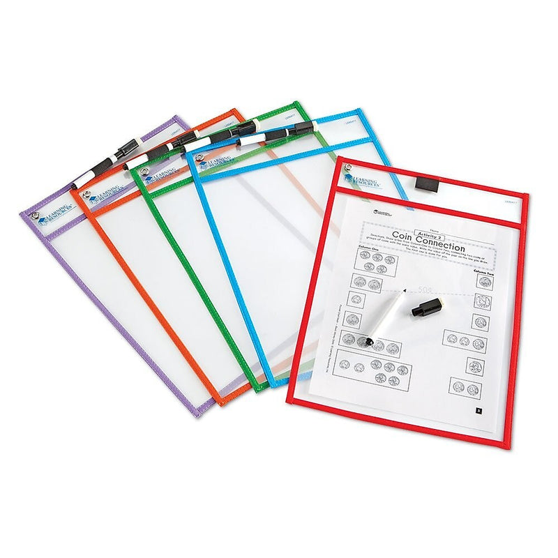 Learning Resources Write and Wipe Pockets Childhood Education Materials, Assorted Colors, 5 Pack  (LER0477)